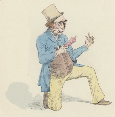 Maymun kılığına girmiş, elinde muz tutan erkek palyaço by Jules Arsene Garnier