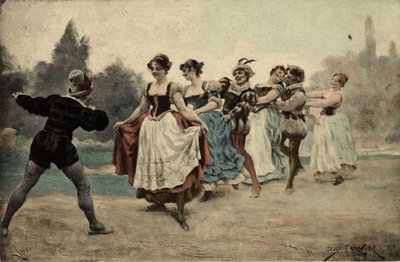 Lop (kurt kuyruğu) kuyruğunda oynayan erkekler ve kadınlar. Gargantua. Jules Garnier tarafından çizilmiştir. "Rabelais et l