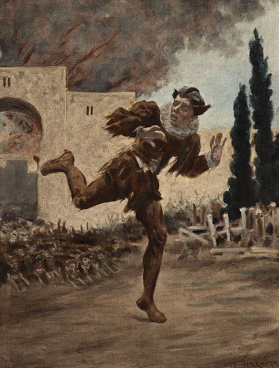 Yanan Midilli kasabasından kaçan bir köpek sürüsü tarafından kovalanan Panurge (Türkiye). Pantagruel. Jules Garnier tarafından illüstrasyon. "Rabelais et l