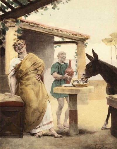 Philomenes, uşağı amforaya şarap koyarken incir yiyen Sycophagus