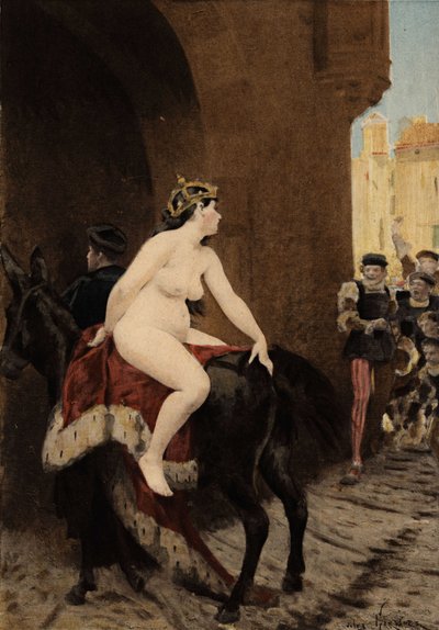 Milano imparatorunun karısı Federic (Frederic) Barberossa, Milanolular tarafından şehirden kovuldu. Thacor katırına biniyor. Pantagruel. Jules Garnier tarafından çizilmiştir. "Rabelais et l