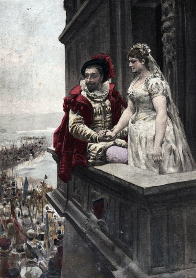 Genç evli erkekler savaşa giden askerleri izliyor. Pantagruel. Jules Garnier tarafından çizilmiştir. "Rabelais et l