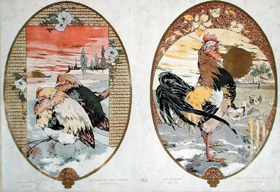 Horoz ve tavuklar, ekran için tasarım, c.1900 (renkli taş) by Jules Auguste Habert Dys