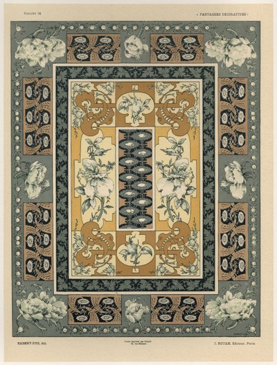 Dekoratif desenler, Gillot tarafından oyulmuş, 'Fantaisies dekoratiflerinden' plaka 36, Jules Rouam, Librairie de l'Art, Paris, 1887 (renkli gravür) by Jules Auguste Habert Dys