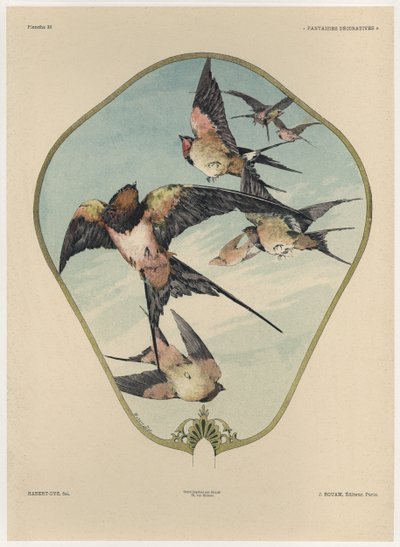 Yelpaze, Gillot tarafından oyulmuş, 'Fantaisies dekoratiflerinden' plaka 30, Jules Rouam, Librairie de l'Art, Paris, 1887 (renkli gravür) by Jules Auguste Habert Dys