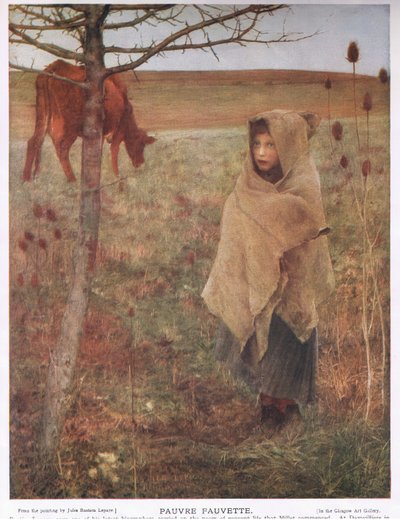 Fransa, küçük; kız; Fauvette; inek; kırsal; fakir; Giyim by Jules Bastien Lepage