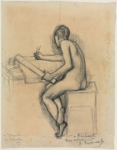 Oturan Çıplak Kadın Model Çiziminin Çalışması by Jules Bastien Lepage