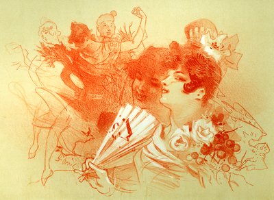 Baloda - çizim (canlı) - Jules Cheret (1836 - 1932) - genç kadınlar ve dansçılar - dans - özel koleksiyon - by Jules Cheret