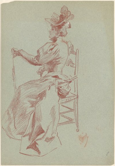 Bir sandalyede oturan zarif Bayan by Jules Cheret