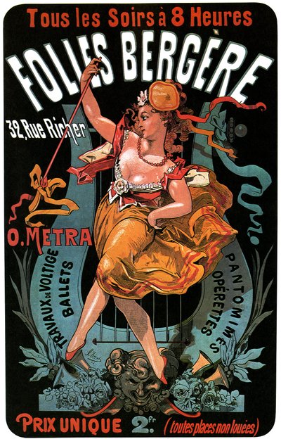 Jules Cheret (1836-1932) tarafından Folies-Bergere 1874 posteri - akrobasi çalışmaları, bale, pandomim, operetler, dans, dansçı, müzik salonu (müzik salonu), eşcinsel Paris, gece Paris - by Jules Cheret