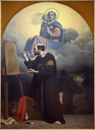 Aziz Luke, Bakire'yi resmediyor. Aziz Luke'un vizyonu. Jules Claude Ziegler (1804-1856), tuval üzerine yağlı boya by Jules Claude Ziegler