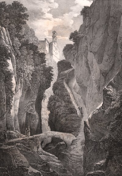 Değirmenler Vadisi, Sorrento, Campania, İtalya, Jules Coignet (1798-1860) tarafından çizildikten sonra Villeneuve tarafından litografi, 21,5x34,5 cm by Jules Coignet