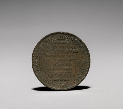 Madalya: Monneron Brothers tarafından verilen Five Sols, Paris, 1792 ters. by Jules Dupré