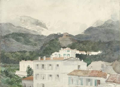 Dağların eteğinde kır evleri, ileride yüksek dağlar, La Turbie by Jules Ferdinand Jacquemart