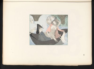 Kuşlar ve bir köpek ile iki kadın figürü by Jules Germain