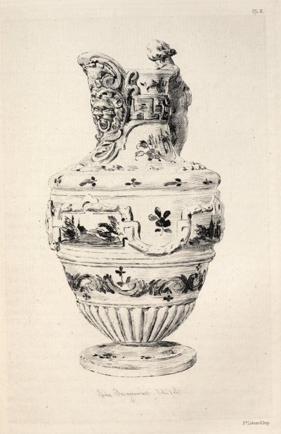 Seramik Sanatı Tarihi: Her Çağın ve Tüm Milletlerin Çömlekçiliği Üzerine Tanımlayıcı ve Felsefi Bir Çalışma: İspanya: Talavera de la Reyna- Fayans- Ewer (Levha X) by Jules Jacquemart