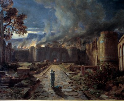 Sodom (Sodoma) Şehrin yangınla yok edilmesi. Detay. Jules Laurens (1825-1901) Orleans