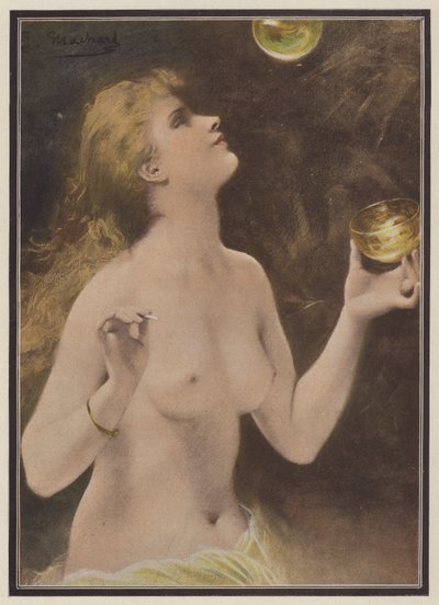 Sabun köpüğü üfleyen kadın (renkli taş) by Jules Louis Machard