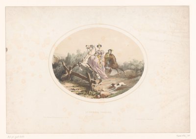 Soylu kadın at La bariyer franchie ile bir çitin üzerinden atlar (nesne üzerindeki başlık) by Jules Marie Desandre