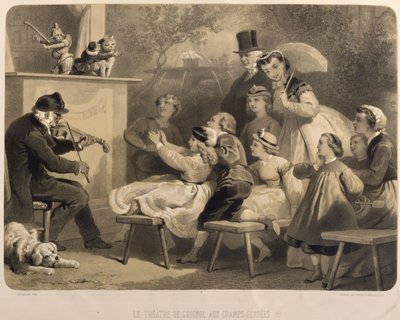 Theatre Guignol, Champs-Elysees, gravür Claude Regnier (fl.1840-66) Bettanier ve Morion by Jules Marie Desandre