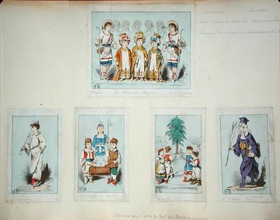 Alsace-Lorraine Noel Ağacı Kostümleri (renkli gravür) by Jules Marre