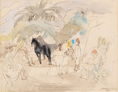 Manzarada Figürler ve İki At by Jules Pascin