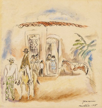 Figürlü Manzara, Havana, 1915 (kağıt üzerinde wc) by Jules Pascin