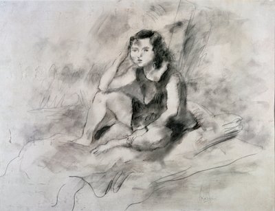 Oturan Kız (Suluboya ve Mürekkep, yaklaşık 1910) by Jules Pascin