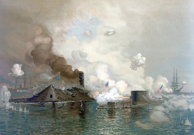 The Monitor ve Merrimac, 9 Mart 1862, pub.1886 by Julian Oliver Davidson