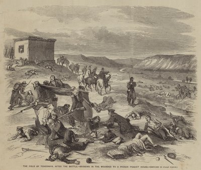 Tchernaya Tarlası, Savaştan sonra, Yaralıları bir Fransız Piket Evi'ne getirirken by Julian Portch