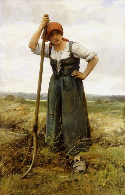 Direğe Yaslanmış Köylü Kadın, by Julien Dupre