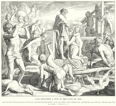 Cain Nod Ülkesinde Bir Şehir İnşa Eder (gravür) by Julius (after) Schnorr von Carolsfeld