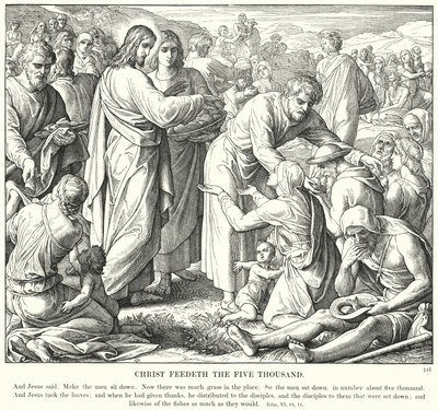 Mesih Beş Bin Kişiyi Besliyor (gravür) by Julius (after) Schnorr von Carolsfeld