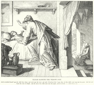 İlyas Dul Kadının Oğlunu Yükseltiyor (gravür) by Julius (after) Schnorr von Carolsfeld