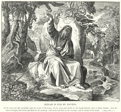 İlyas Kuzgunlardan Besleniyor (gravür) by Julius (after) Schnorr von Carolsfeld