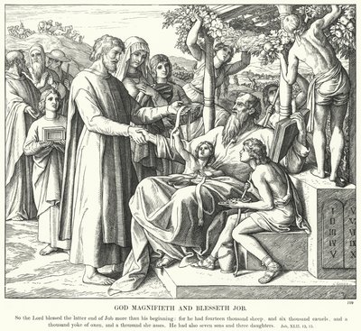 Tanrı Magnifieth ve Blesseth Job (gravür) by Julius (after) Schnorr von Carolsfeld