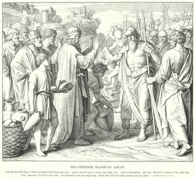 Melchizedek Blesseth Abram (gravür) by Julius (after) Schnorr von Carolsfeld