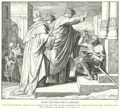 Peter ve John Topal Bir Adamı İyileştirir (gravür) by Julius (after) Schnorr von Carolsfeld