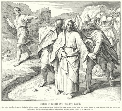 Shimei Curseth ve Stoneth David (gravür) by Julius (after) Schnorr von Carolsfeld
