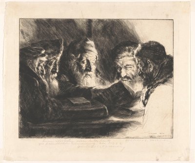 Beş okuyan Yahudi erkek by Julius C. Turner (signed by artist)