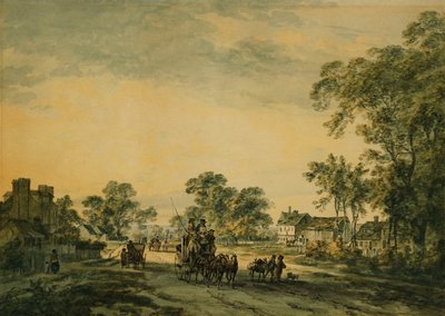 Açık Köy Yolunda Bir Antrenör ve Rakamlar, by Julius Caesar Ibbetson