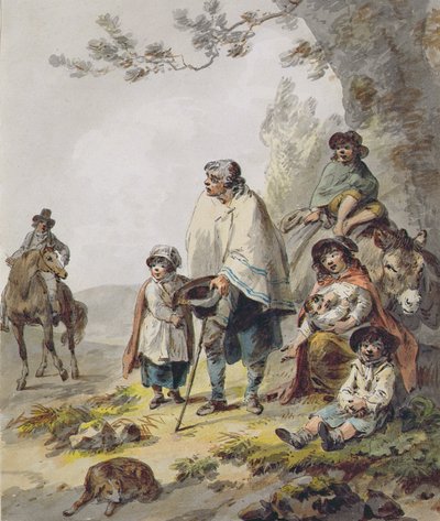 Bir Çingene Ailesi (kağıt üzerine suluboya ile kalem ve mürekkep) by Julius Caesar Ibbetson