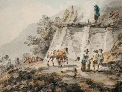Kireç Fırını (kağıt üzerine sulu boya) by Julius Caesar Ibbetson