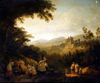 Çeşmenin Yanında Çamaşırcı Kadının Olduğu Ormanlık Bir Manzara by Julius Caesar Ibbetson