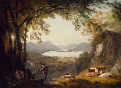 Ormanlık Bir Peyzajda Sığırlarla Dinlenen Ülke Halkı (petrol) by Julius Caesar Ibbetson