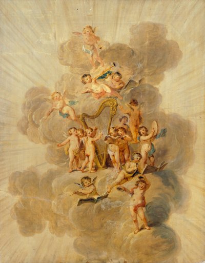 Müzik Aletleri ile Kanatlı Melek Melekler, Müzik Odası dekoratif bordür bölümü, Kenwood House, Londra (duvar kağıdı) by Julius Caesar Ibbetson