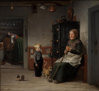 Bir çiftlik evinde bir kupa bira bekleyen zavallı bir eş by Julius Exner