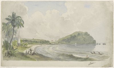 Tropikal kıyı manzarası by Julius Jacobus van de Sande Bakhuyzen