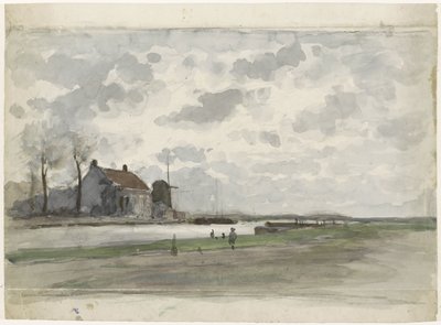 Yel değirmeni ile yelken by Julius Jacobus van de Sande Bakhuyzen