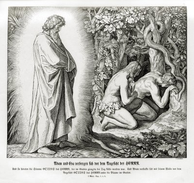 Adem ve Havva çıplaklıklarını saklıyor, Yaratılış by Julius Schnorr von Carolsfeld